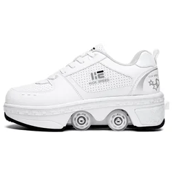 Kids Deformation Roller Skates Shoes 4 Wheels Parkour Sport Roller Shoes Children Girls Boys Roller Skates Unisex Adult Sneakers