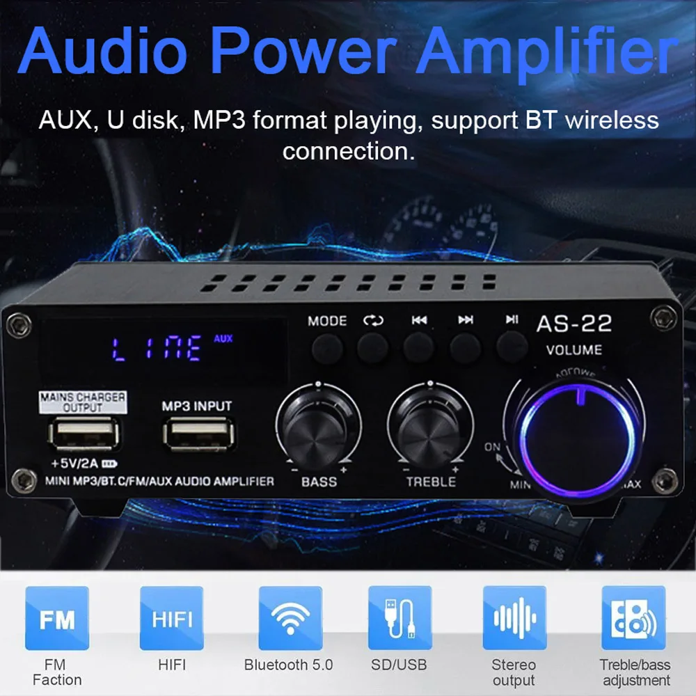 AK45 AS22 Digital Amplifier 40Wx2 2.0 Channel HiFi Digital Bluetooth Amplifier 400Wx2 AC 90-240V Stereo Audio Amplifier Receiver