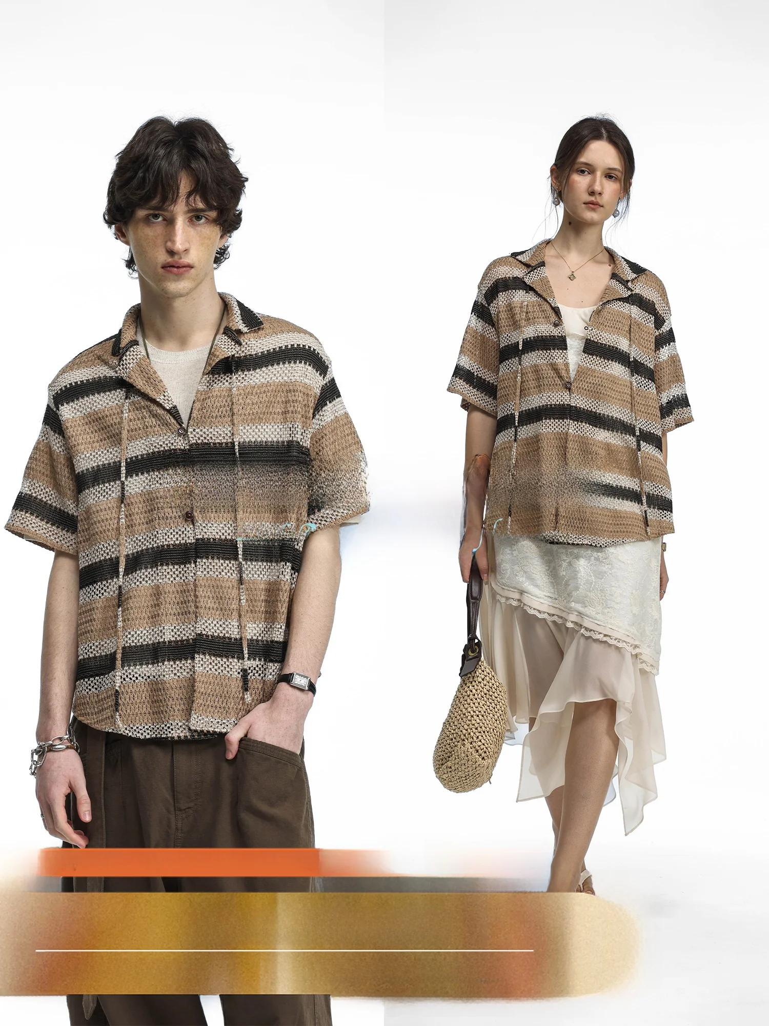 

Рубашка UnvesnoUNStaycation с коротким рукавом и вырезами, свободного кроя, в модном городском стиле, из смесового полиэстера и хлопка, весенняя коллекция.