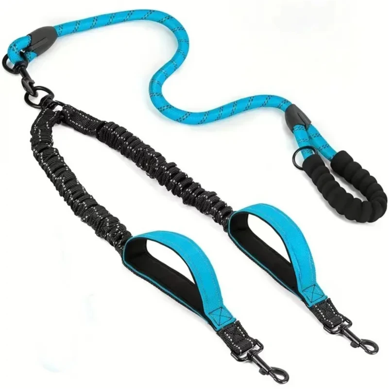 Reflective Double Dog Leash with Two Extra Traffic Handles: 360 Swivel No Tangle Dual Dog Walking Leash, Comfortable Shock Absor