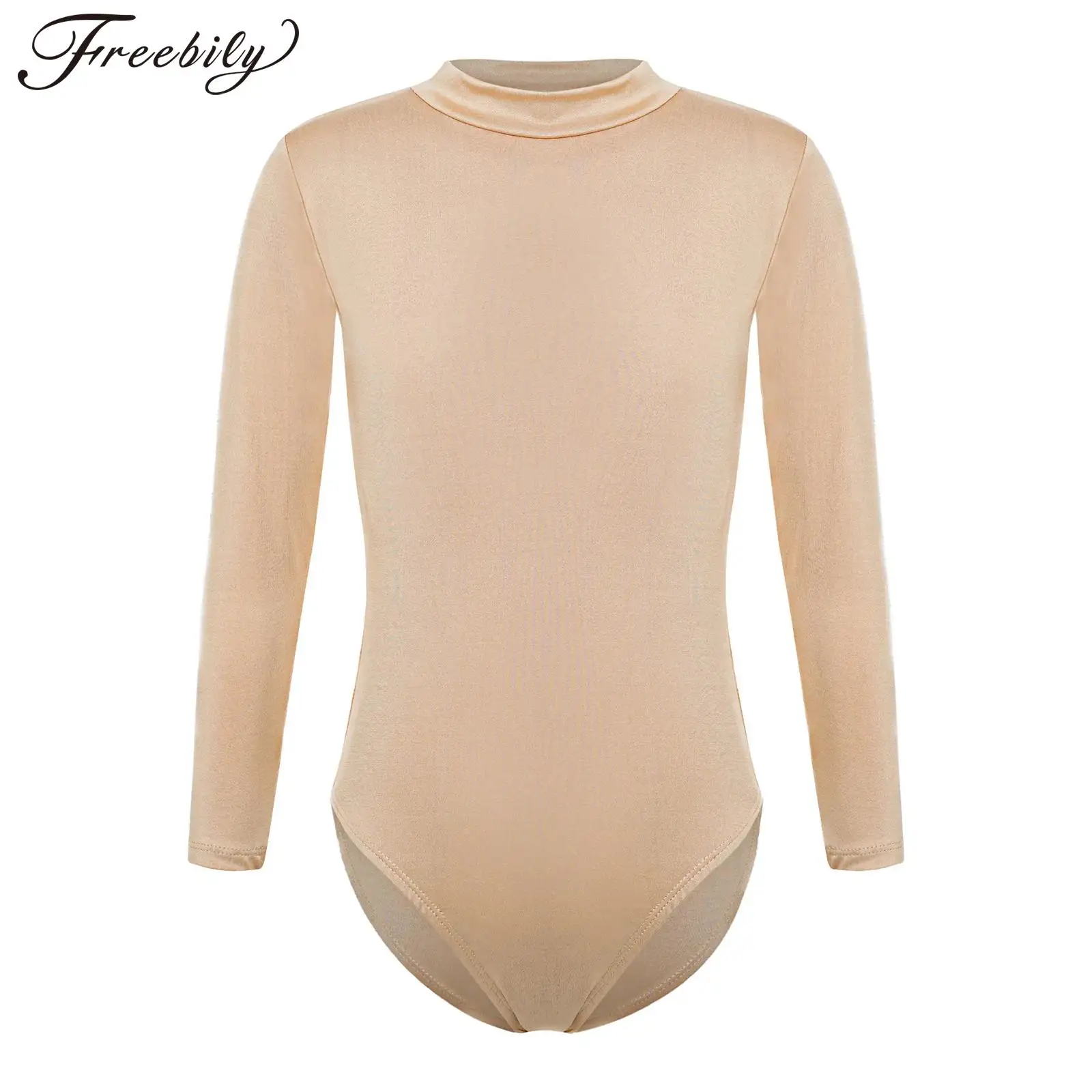 Collant de dança ballet para meninas, bodysuit dança mangas compridas, dancewear sem costura, nude ginástica dancewear, crianças nuas