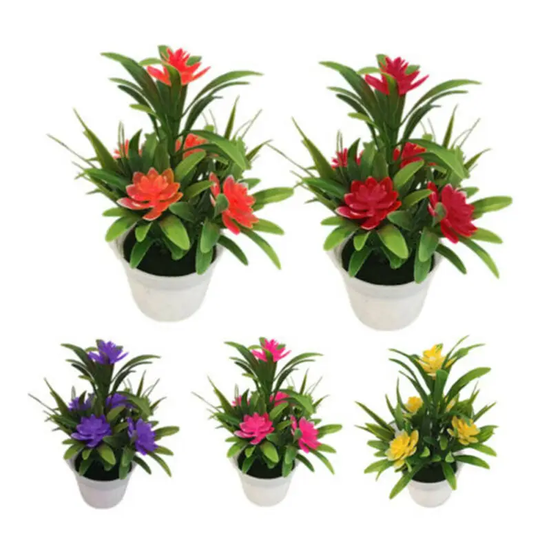 1pc Plastic Artificial Flower Simulation Bonsai Fake Lotus Potted Plant Home Decor Office Decor Red/Pink/Yellow/Orange/Purple