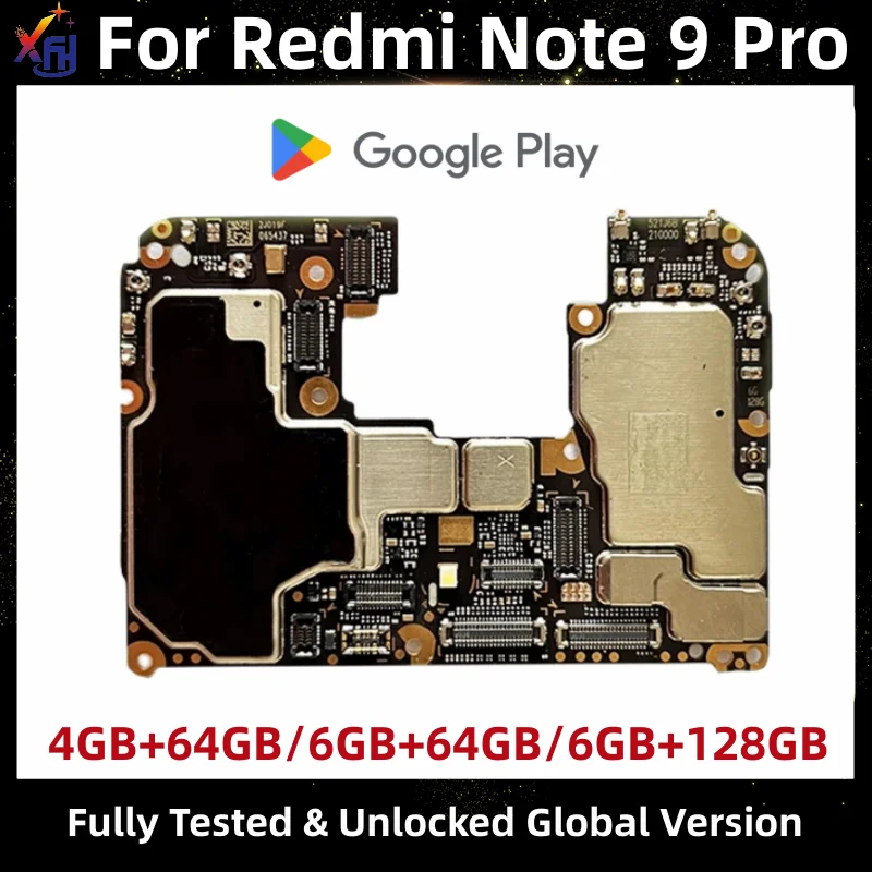 Motherboard for Xiaomi Redmi Note 9 Pro, Original Main Circuits Board, Unlocked Mainboard,64GB, 128GB, Global ROM