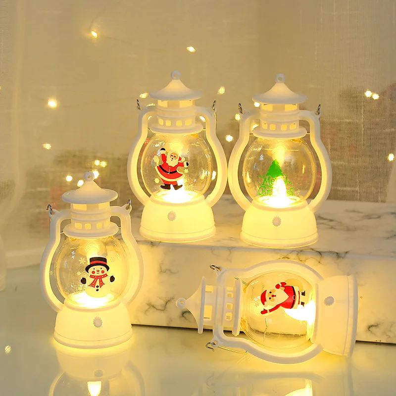 Santa Claus Lantern Light LED Night Light Christmas Hanging Ornaments Portable Lantern Lamp Xmas New Year Party Home Decoration