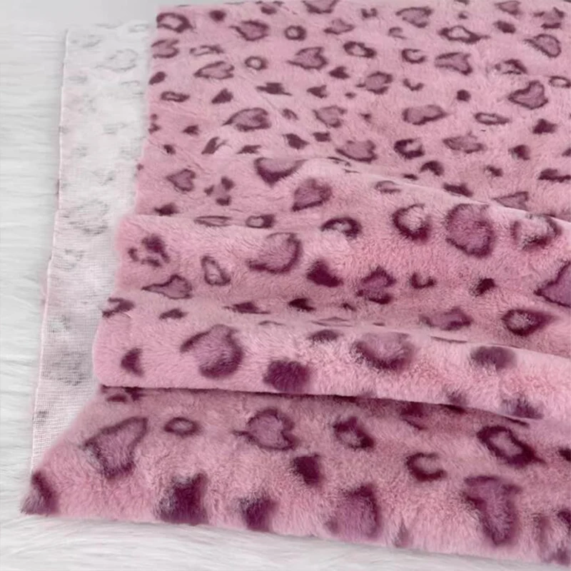 Fine Soft Imitation Mink Rabbit Fur Fabric Pink Plush love leopard Print Faux Fur Sewing Material Diy/Christmas Decoration/Coat