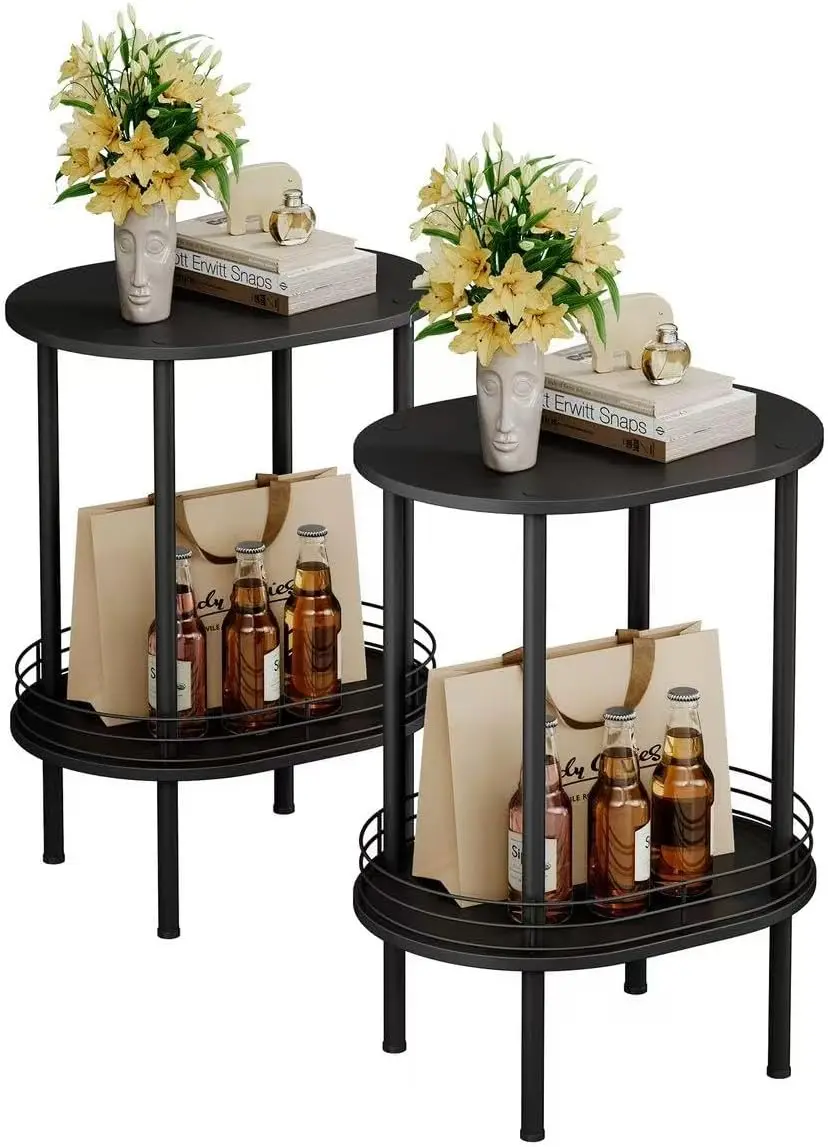 

Nightstand Set of 2,Small Modern Round Side Table with Storage,2-Tier End Table for Small Space -Living Room,Bedroom, Nursery
