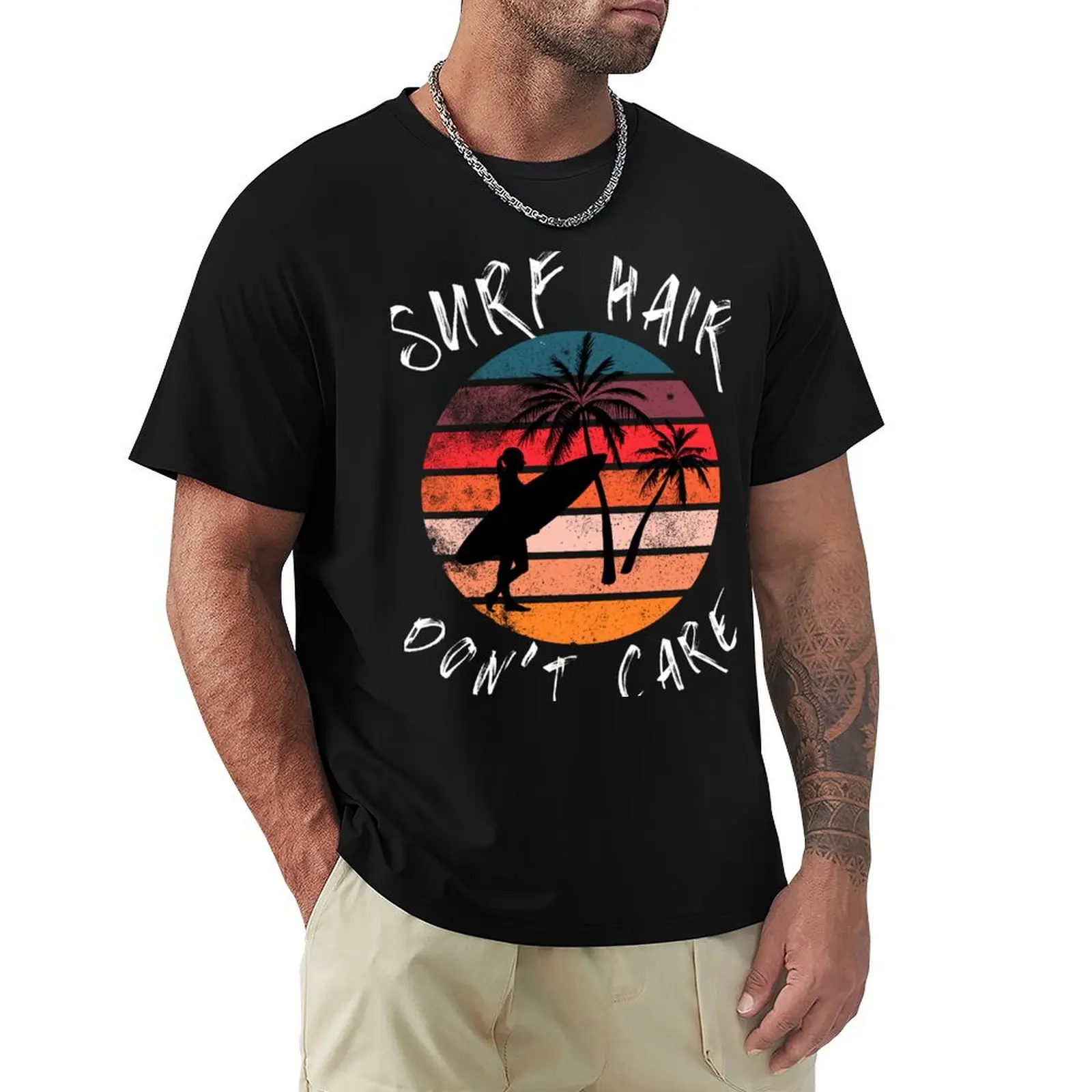 

Surf Hair Don't Care Fun Summer Surfing T-Shirt boys whites summer clothes T-shirts oversize Men's t shirts