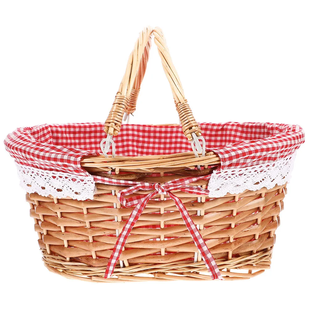 

Vintage Style Wicker Picnic Basket Spacious Handcrafted Design for Picnics Camping and Home Decor Portable with Comfortable