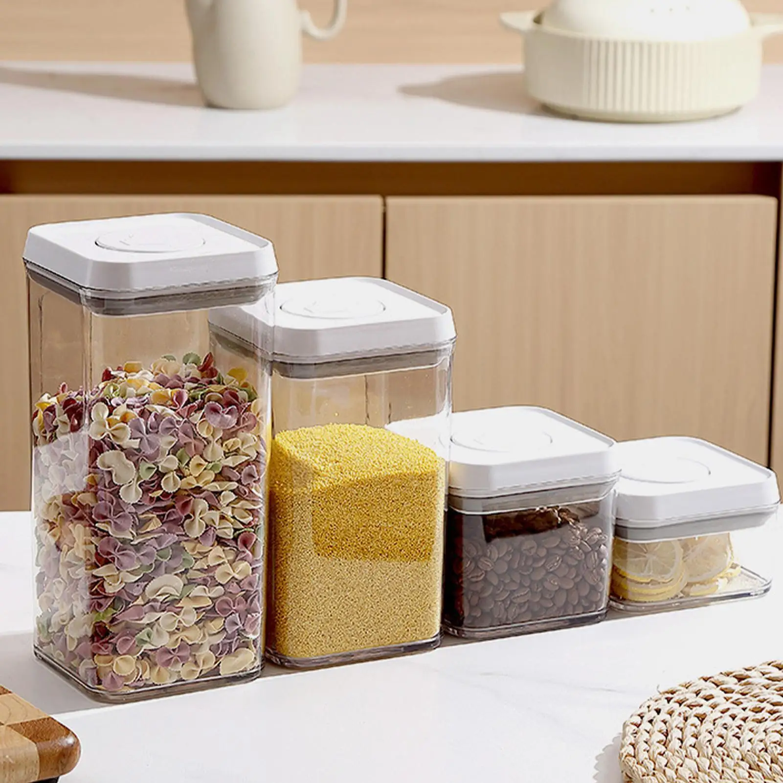 Müslibehälter für die Küche, luftdichte Gläser, durchsichtiges, stapelbares, versiegeltes Glas für Reis, Tiernahrung, Zuhause, Bäcker, Speisekammer, Organizer, Trockenfrüchte