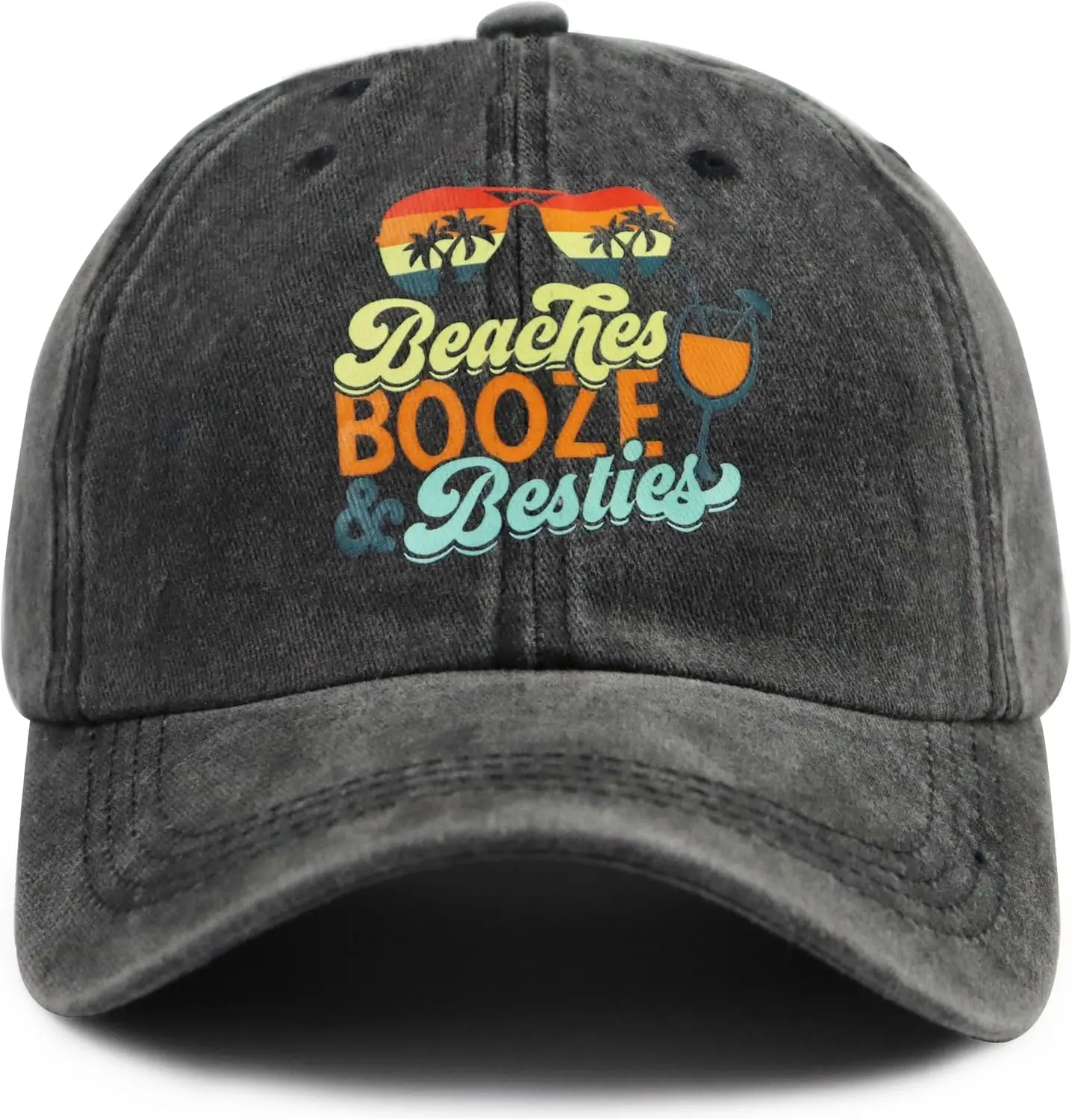 Beaches Booze & Besties Hat for Women, Vintage Adjustable Cotton Beach Baseball Cap