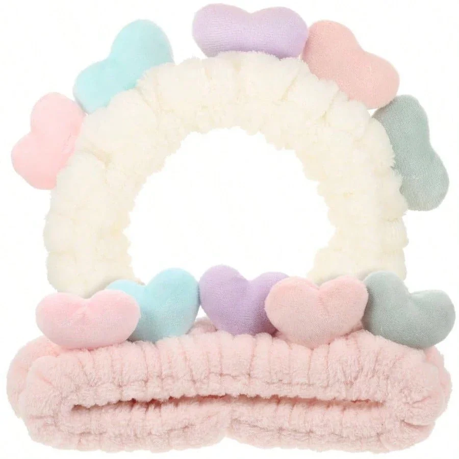 

Soft Plush Heart Headband For Face Washing Bath Makeup Adjustable Elastic Spa Hair Accessory