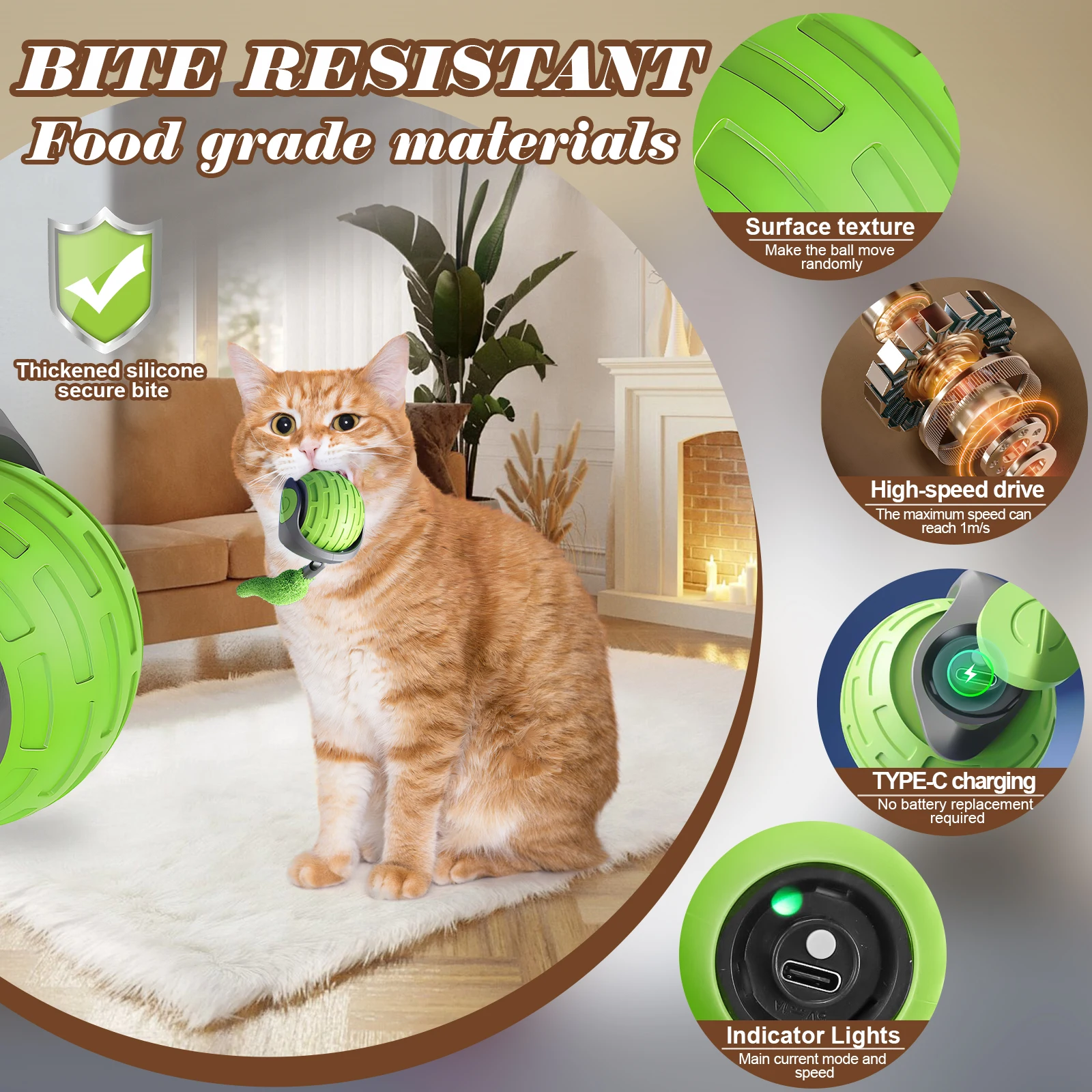 Rechargeable Interactive Cat Toy Ball Automatic Rolling Ball Faux Tail Imitate Mouse Smart Obstacle Avoidance Rolling Cat Ball