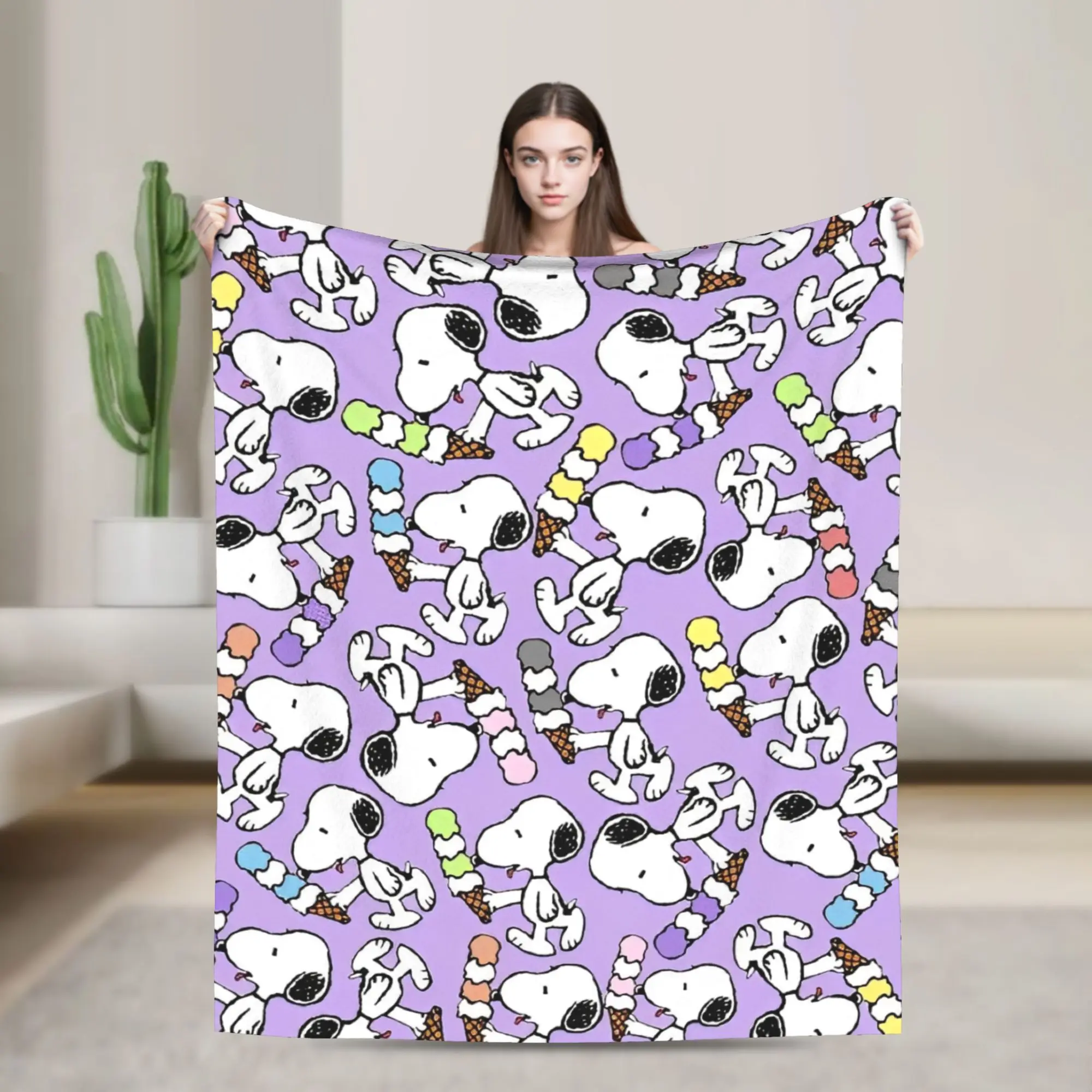 S-Snoopys Flannel Throw Blanket Cartoon Blanket for Bed Car Super Soft Bedroom Quilt