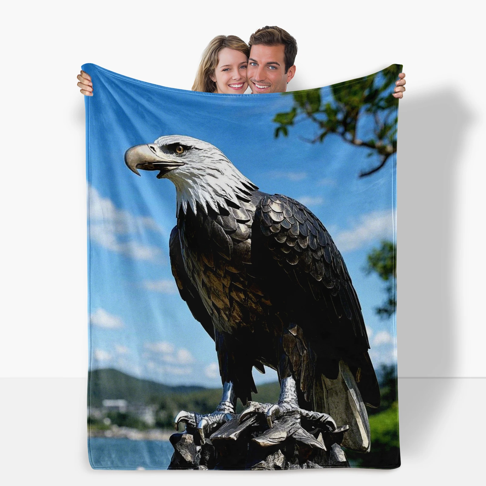 Merging Art And Nature White Headed Eagle Sculpture Blanket For Precious Gifts