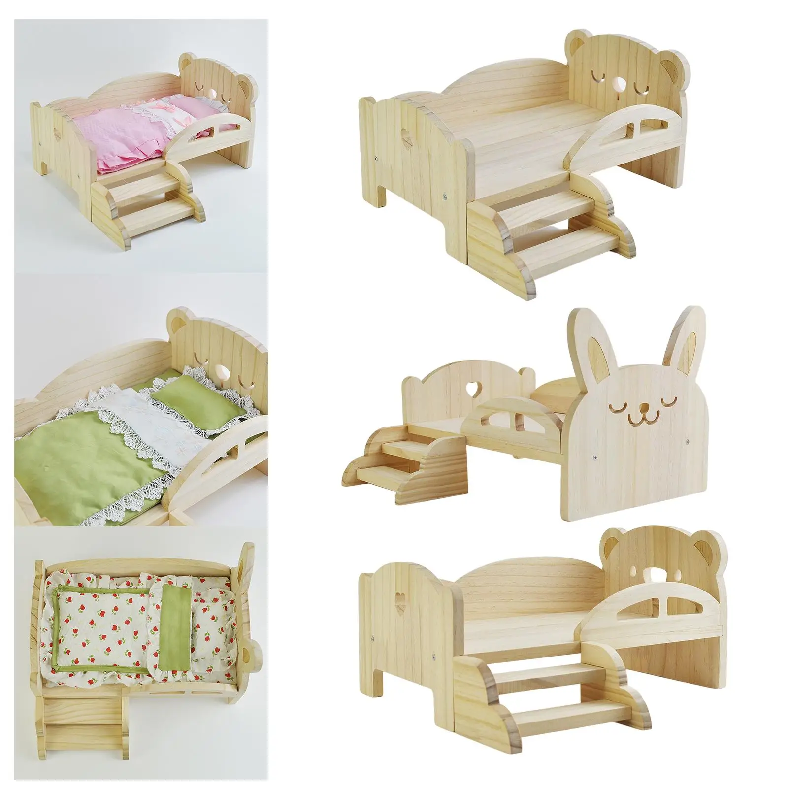 Doll Miniature Bed with Stairs 30cm Dolls Furniture Set Accessories