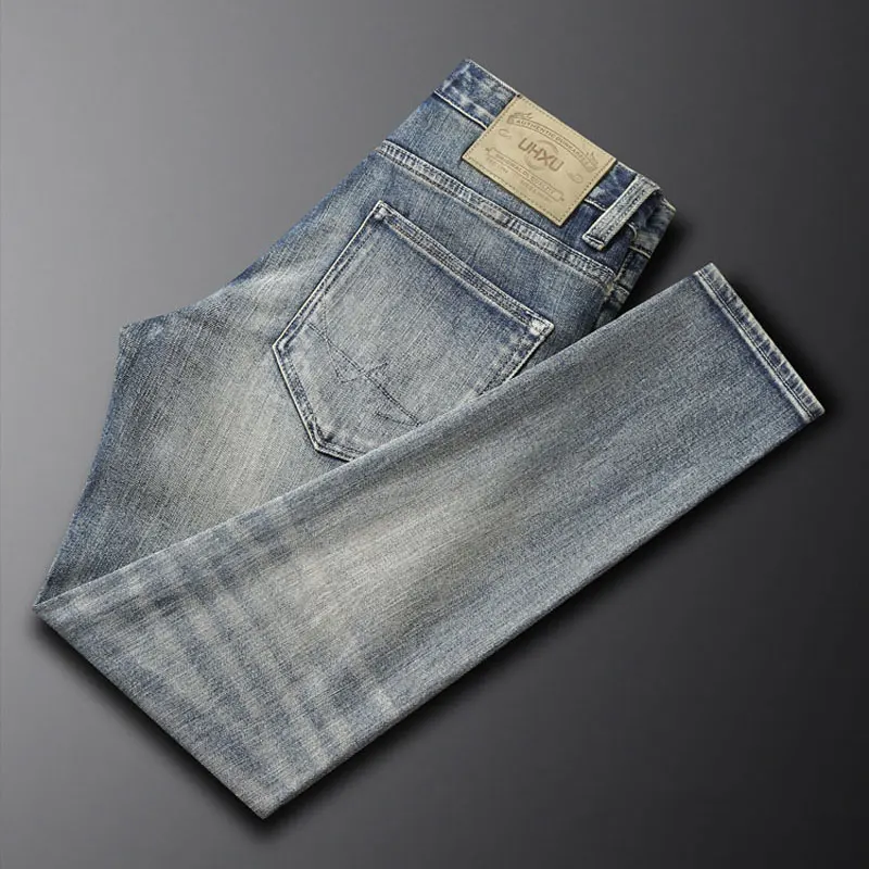 Newly Designer Fashion Men Jeans High Quality Retro Washed Blue Stretch Slim Fit Vintage Jeans Men Trousers Casual Denim Pants