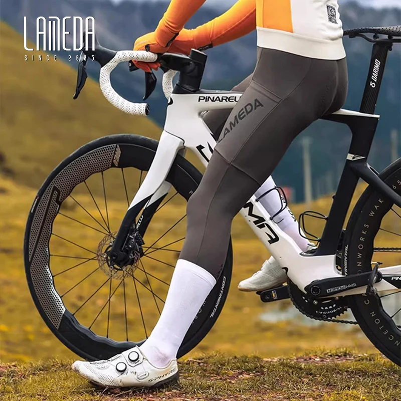 LAMEDA New Cycling Bib Pants Men High Waist With Pockets Autumn Winter Fleece Warm Bicycle Trousers Shock Absorption MTB Road Bi