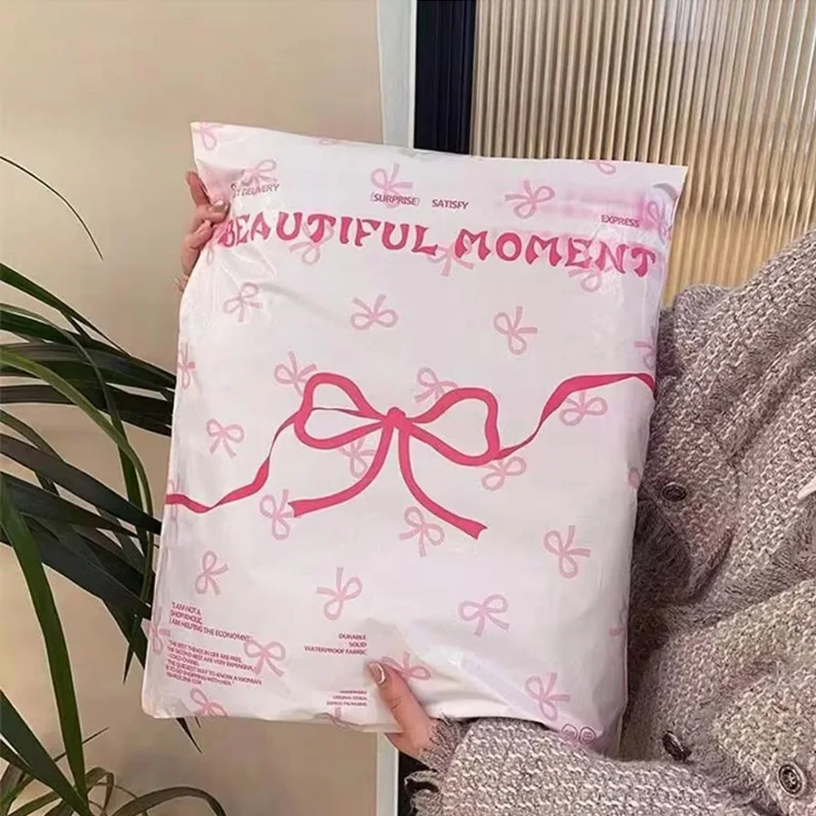 10Pcs Bow Knot And Heart Design Packaging Bags Waterproof Logistics Clothing Postal Pouch Custom Plastic Shipping Mailing Bag