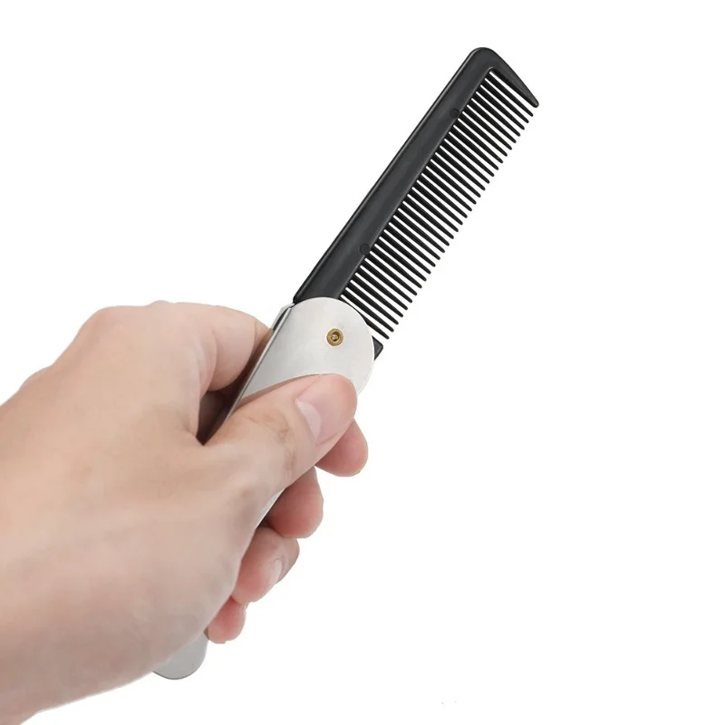 【Logo Custom】50Pcs Customized Men's Hair Cutting Stainless Steel Folding Comb Portable Small Batch Customization Wholesale