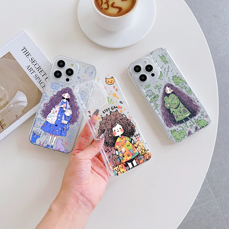 

Graffiti cat elements Phone Case For IPhone 17 Pro Max 16 17 15 Pro 14 13 Plus 12 Mini 11 16E Air Cases Transparent Soft Covers