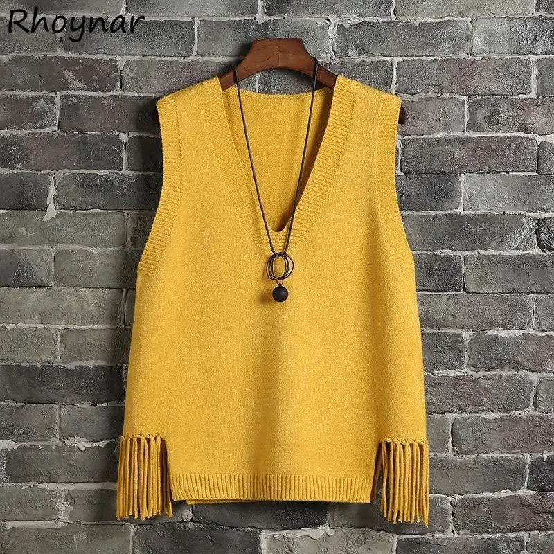 Tassel Sweater Vest Women Multicolor Loose Knitted Casual V-neck Preppy Style All-match Soft Fashion Ulzzang Cozy Aesthetic New