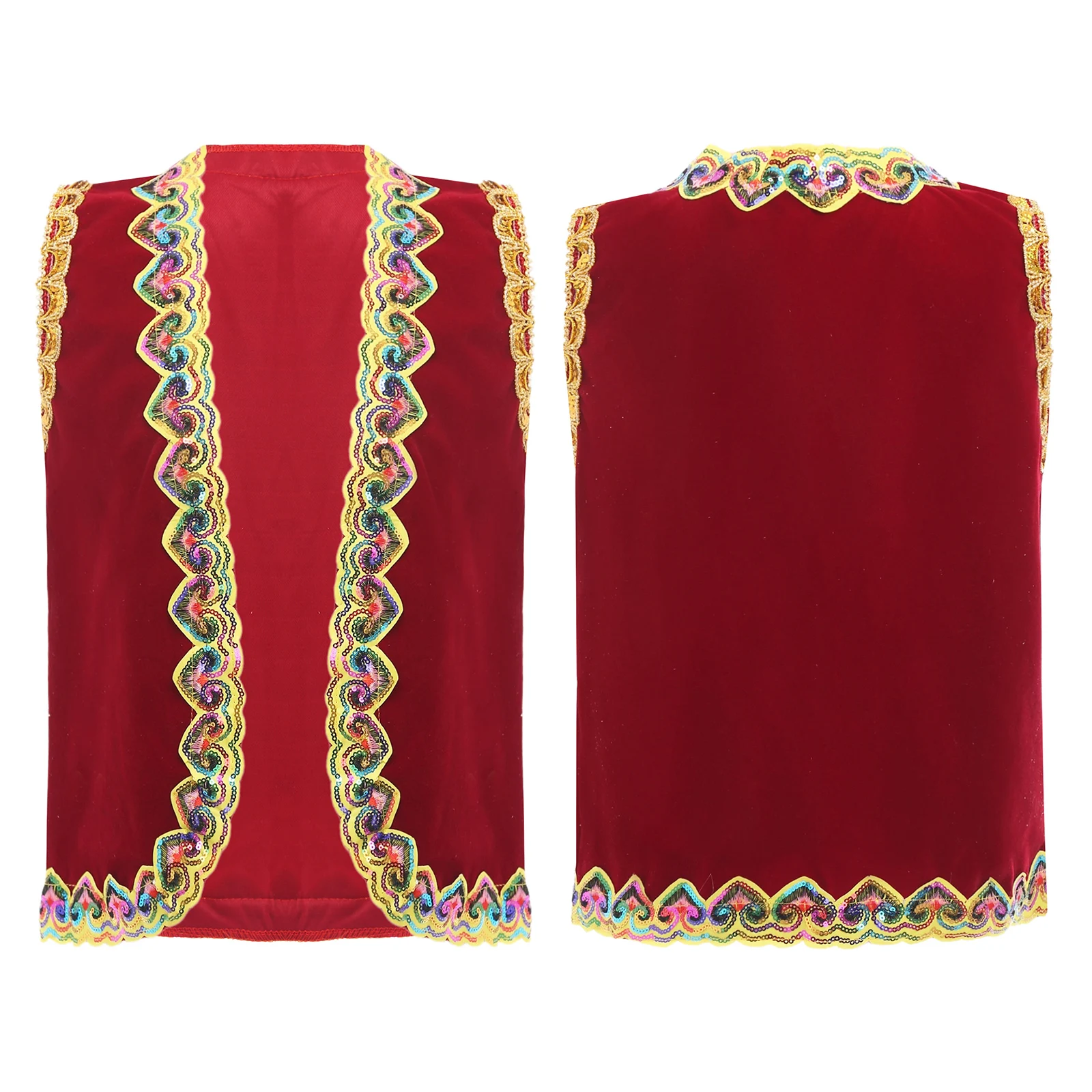 

Kids Boys Girls Vintage Arab Prince Princess Costumes Sequins Woven Tape Decorative Vest Fairytale Halloween Cosplay Waistcoat