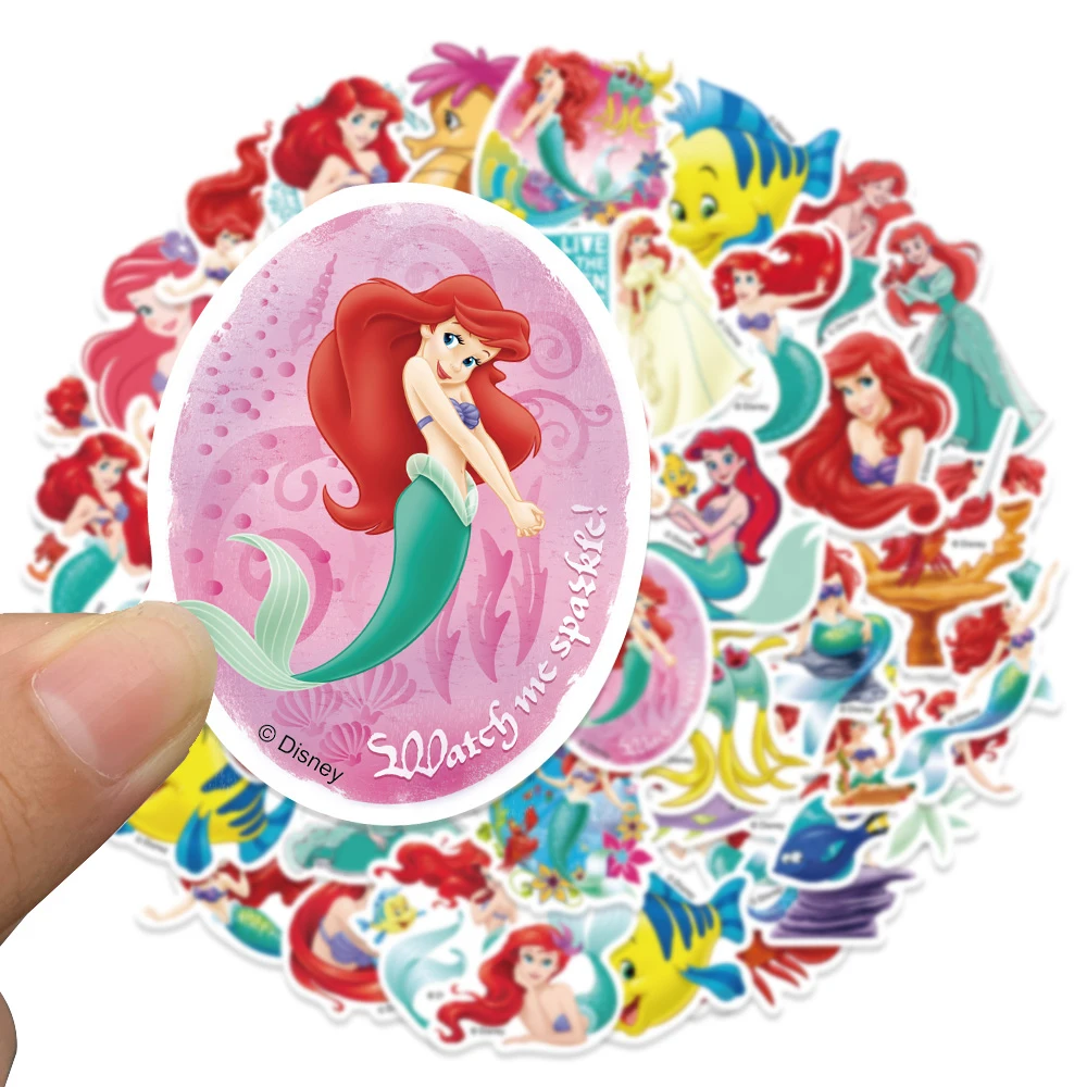 50pcs Disney The Little Mermaid Anime Ariel Stickers Cute Cartoon Princess Decals Stationery Notebook Phone Waterproof Sticker