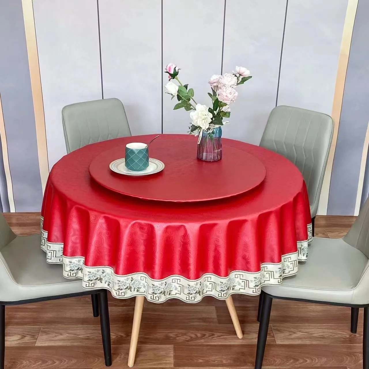 2024 New Chinese style round tablecloth oil-proof, wash-free and scalding-proof cloth for home use