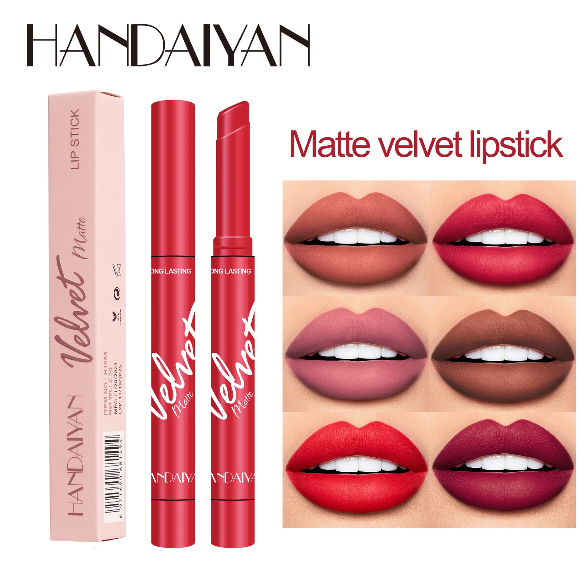 Handaiyan 8 Colors Matte Waterproof Velvet Nude Lipstick Pink Red Sexy Lip Matt Long Lasting Pigments Makeup