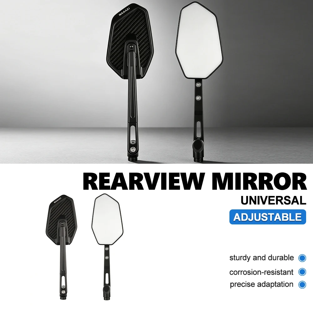 Motorcycle Side Mirror Full‑Aluminum Arm Carbon Texture Back Cover Adjustable View Universal Motorbike Rearview Mod Kit