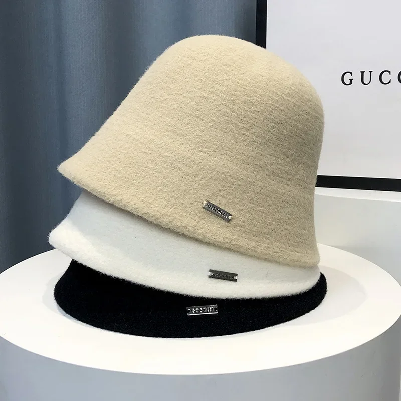 Japanese Wool Knitted Fisherman Hat for Women Autumn Winter Bucket Hat Warmth Versatile Woolen Basin Cap