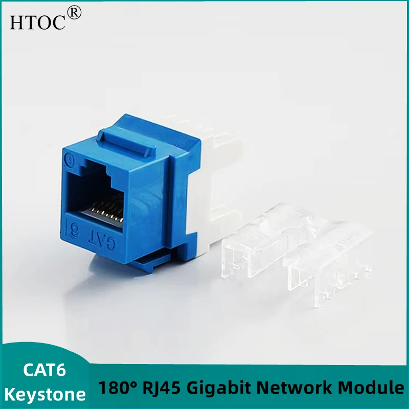 HTOC 180° RJ45 Gigabit Gold-plating Unmasked Module CAT6 Keystone Network Cable Installation Socket