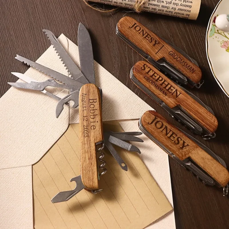 Laser Multifunctional Tool Wine Opener for Wedding Lover Custom LOGO Wooden Engrave Rose Wood Knife Personalize Festival Gift