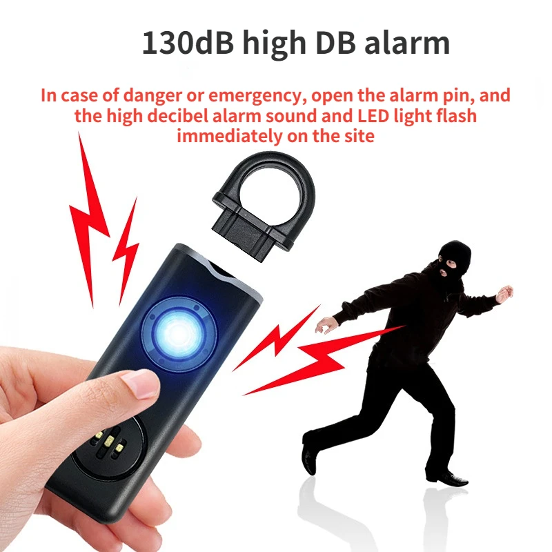 130dB Self Defense Alarm Anti-Wolf Girl ผู้หญิง Security ป้องกันการแจ้งเตือนความปลอดภัยส่วนบุคคล Scream Loud พวงกุญแจปลุกฉุกเฉิน