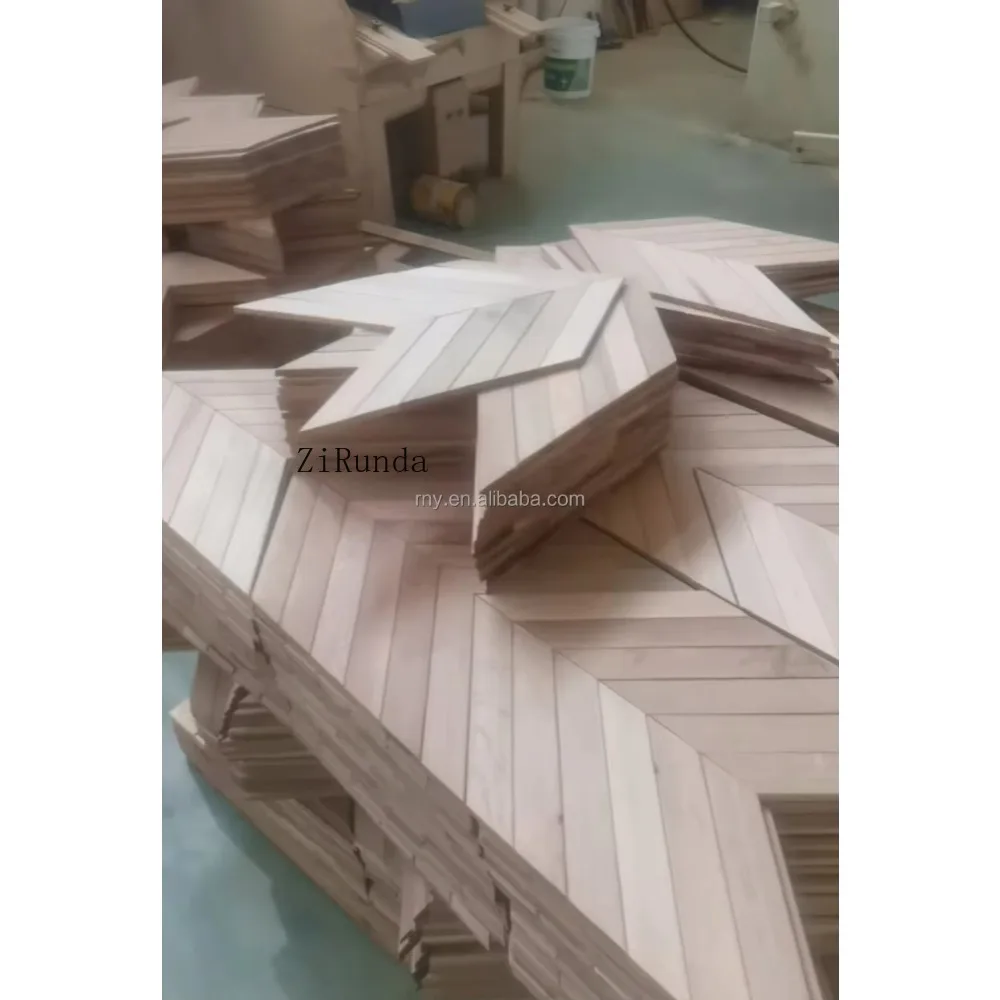 Versión personalizada piso de espina de pescado de roble blanco sólido, piso de doble propósito y panel de pared