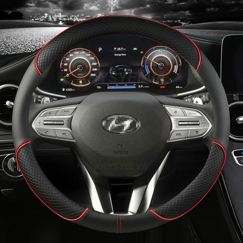 

Microfiber Leather Car Steering Wheel Cover For Hyundai Santa Fe 2018-2021Tucson 2016-2019 Veloster 2019 2021 Auto Accessories