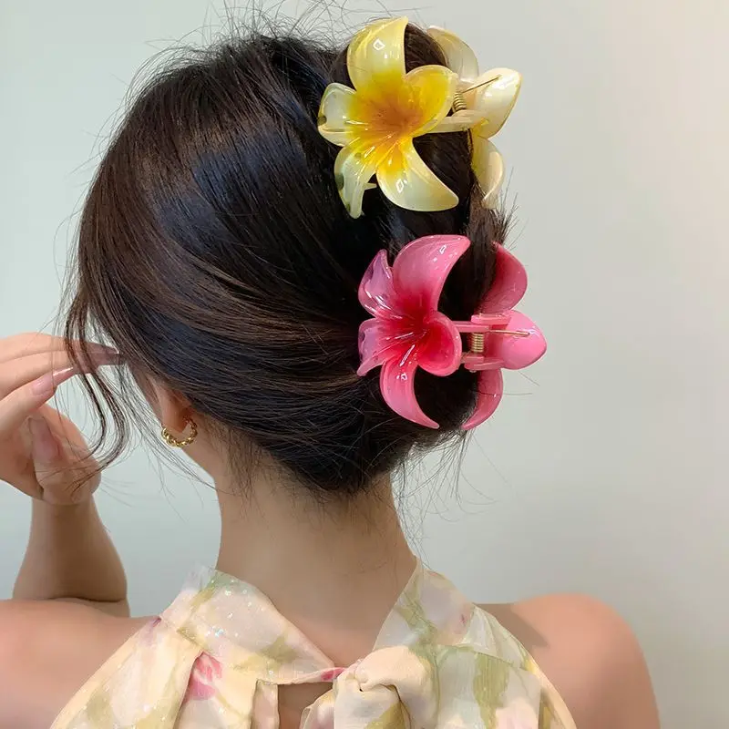 Pinzas para el pelo de 8CM, accesorios para la cabeza, pinza para el pelo acrílica con flor degradada, pinzas para el pelo grandes y dulces para mujer, pasadores hawaianos con abrazadera de cangrejo