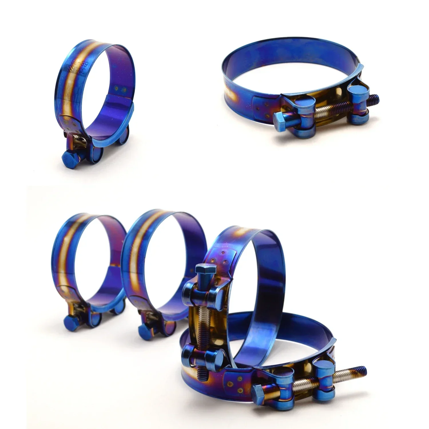 1pcs 26mm /114mm T Bolt Clamp Stainless Steel Hose Clamp Kit Adjustable Titanium Blue Hose Clamps 304 Stainless Steel Hose Clips
