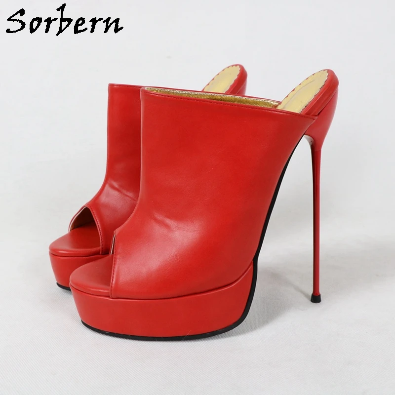 Sorbern 18Cm Stilettos High Heel Women Sandals Open Toe Red Matt Metal Heeled Slip On Summer Shoes Sissy Girls Slides