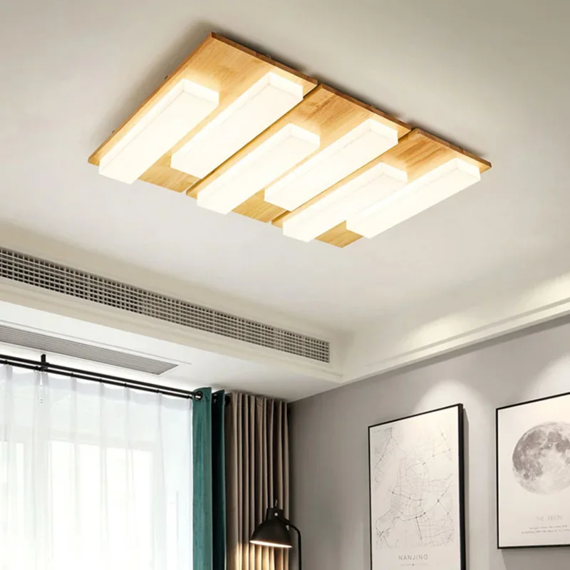 

Modern Real Wood LED Ceiling Lights For Living Bedroom Hall Lobby Room 4/6/9 Heads Wooden Lamps Techo Indoor Lighting Fixture