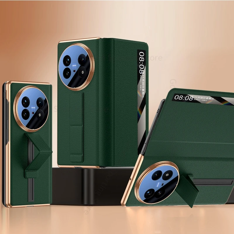 

View Windows Case For vivo X Fold5 5G Plating Leather Magnet Cover For VIVO X Fold 5 V2436A V2429 Slide Wristband Kickstand Case