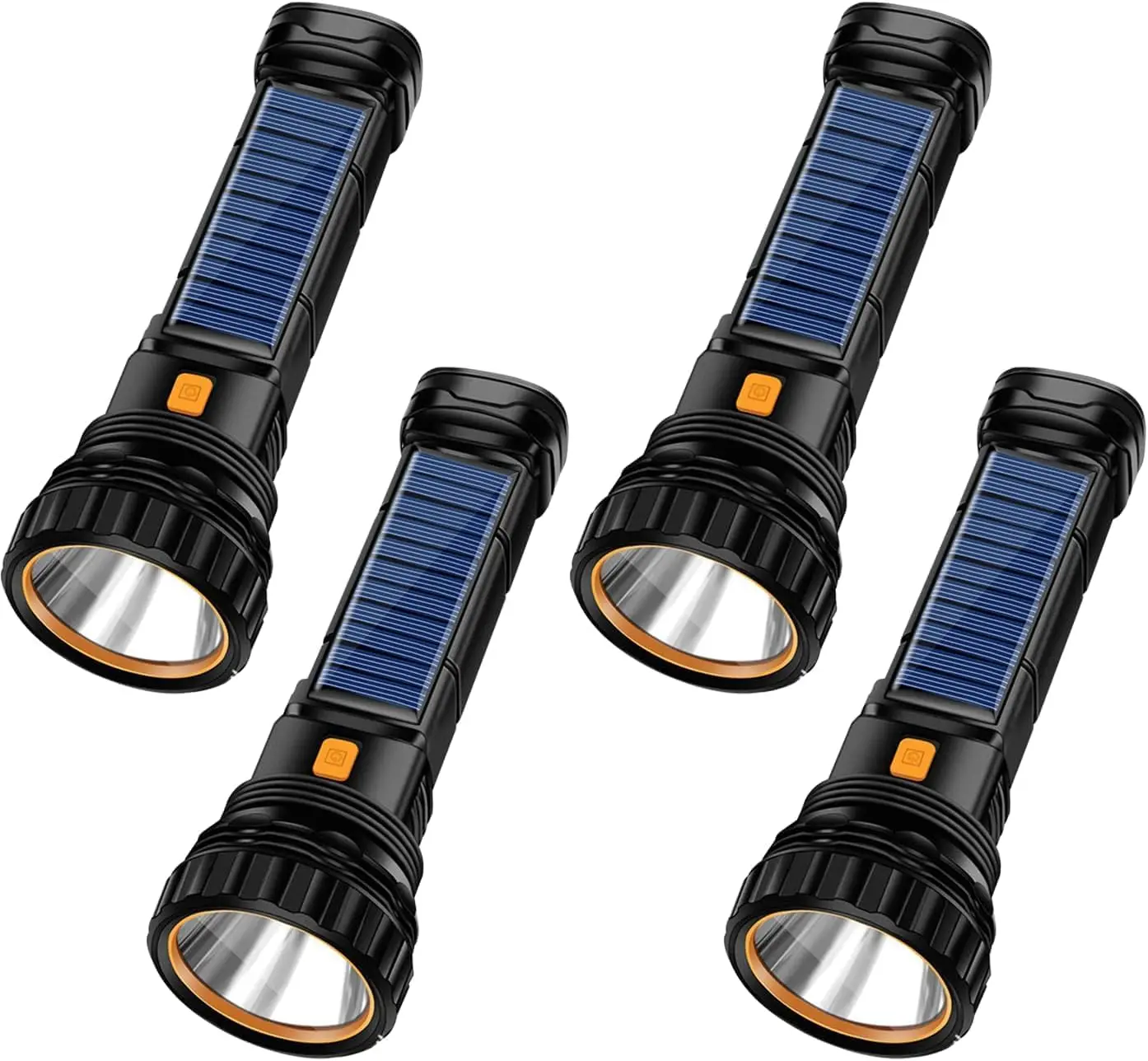 

4-Pack Solar/Rechargeable 1000 Lumens LED Flashlight with Emergency Strobe, USB Power Bank & Fast Charging