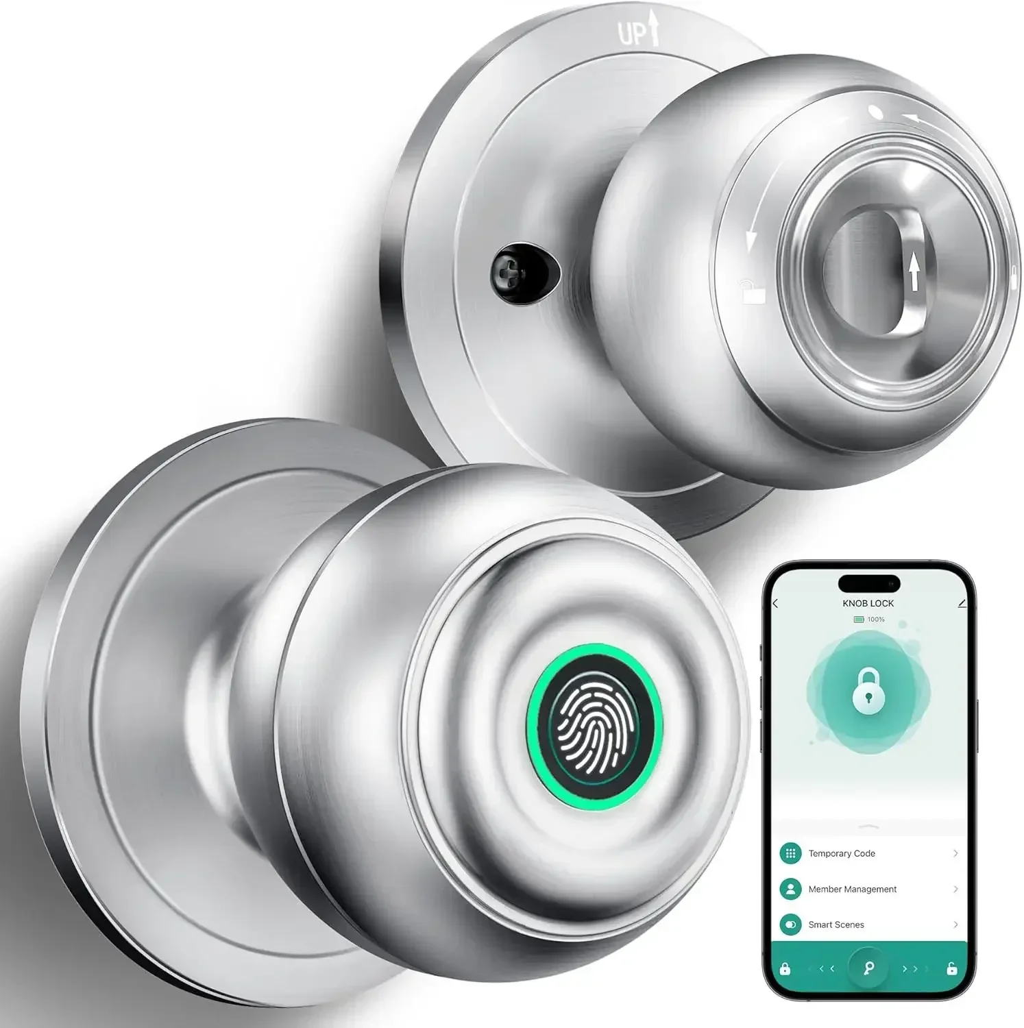

Fingerprint Door Lock, Smart Fingerprint Door Knob with Lock, Biometric Door Locks with App Control & Key, Keyless Thumbprint