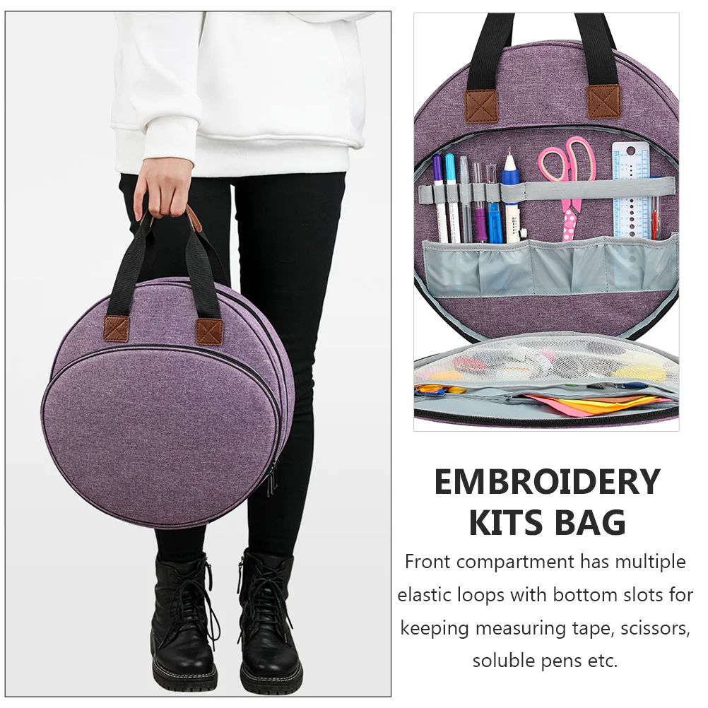 

600D Oxford Cloth Embroidery Tool Bag Elastic Zipper Pocket Large Circular Opening Handle for Scissors Measuring Tape