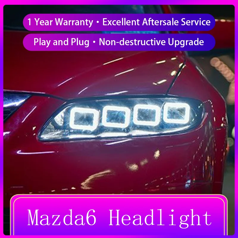 Headlight Styling FOR Mazda 6 Mazda6 2003-2015 Front Projector Lens DRL Head Lamp Full LED Bulbs Car Stuff Auto Mobile Accessory