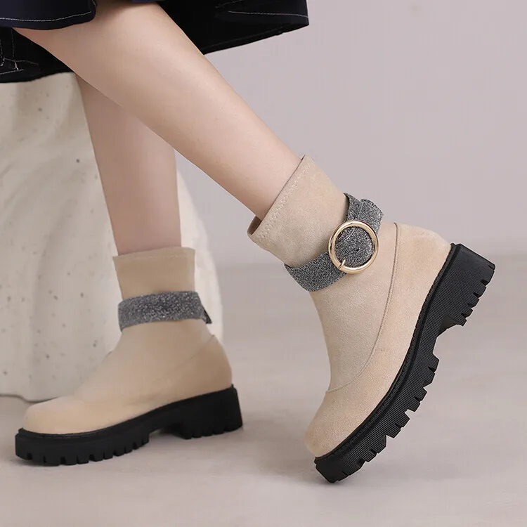 

Winter Elastic Fabric Boots Women Ankle Boots Lolita Flat Heels Women's Boots Casual Shoes