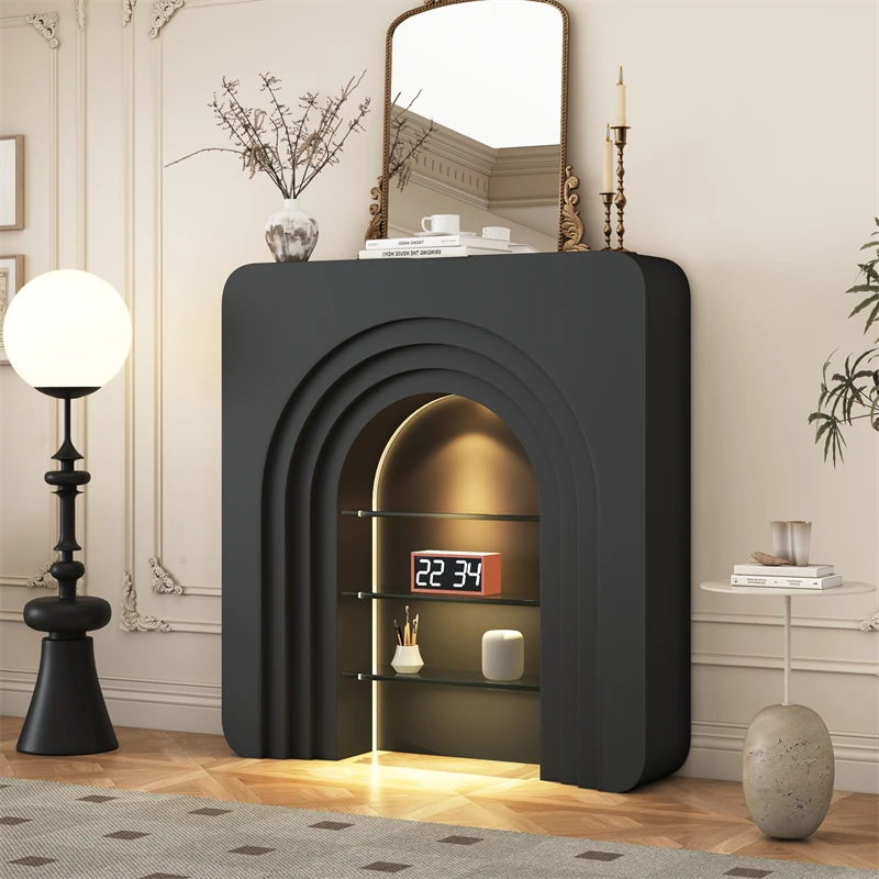 salon-armoire-decorative-simulation-noir-affichage-porche-armoire-support-simple