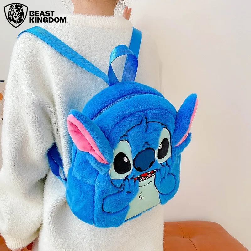 Stitch Plush Backpack Blue Pink Funny Cartoon Large-Capacity Schoolbag Student Backpack Kindergarten Bag Gifts