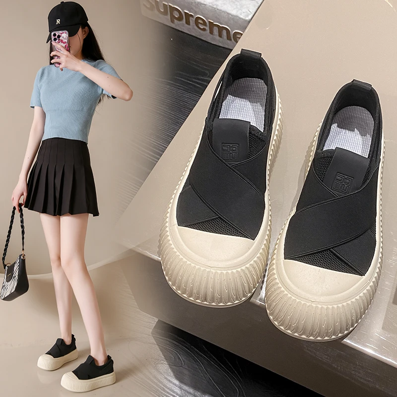 

Women's 2024 New Summer Breathable Mesh Canvas Shoes with One Step Thick Sole Women's Shoes Fashion Versatile Board Shoes