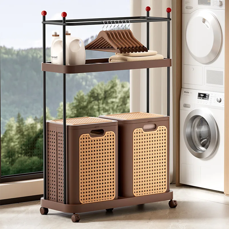 Vintage Style Multifunctional Laundry Hamper Wheels Storage Wardrobe Rack Bathroom Utility Room Laundry Organizer Laundry Basket